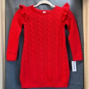 Carters Girls Red 5T Cable Knit Dress Holiday/Party Long Sleeves NEW